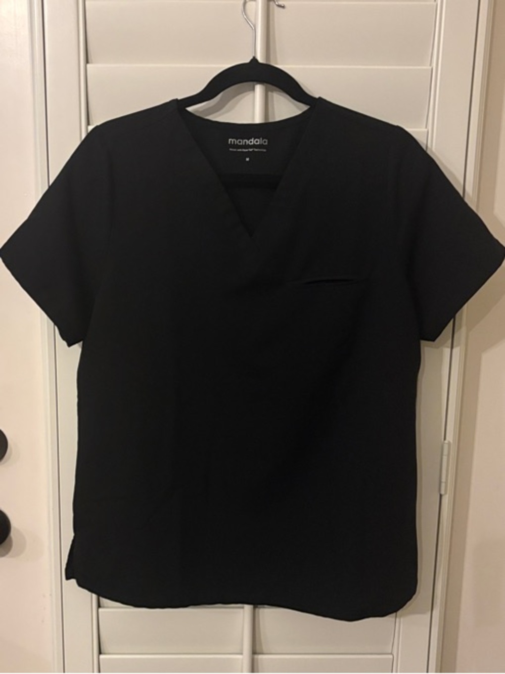 Mandala Women's Black V-Neck Short Sleeve Scrub Medical Top